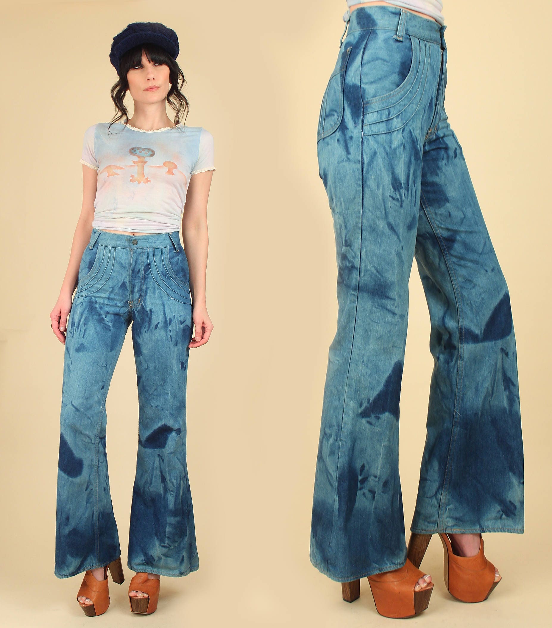 Vintage 70's Bell Bottom Jeans // RARE Tie Dye High
