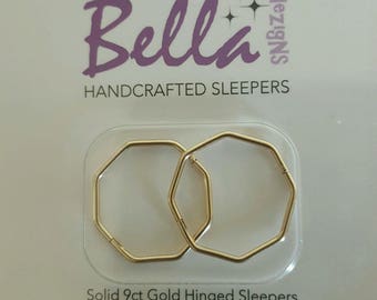 18MM OCTAGONAL SOLID 9ct GOLD Sleeper Earrings