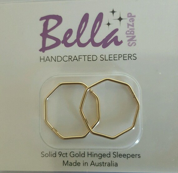 18MM OCTAGONAL SOLID 9ct GOLD Sleeper Earrings