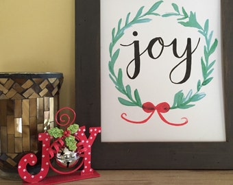 Christmas decorations, Christmas art, Holiday art, Holiday decorations, Wreath, Christmas wreath, Joy Handmade Watercolor Art Print