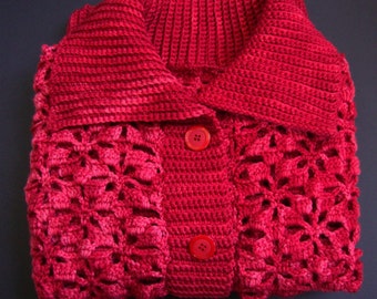 Red Cardigan, Crochet Cardigan, Merino Cardigan, Cardigan, Red Cardigans, Crocheted Cardigans, Women's Cardigan Sweaters, Available in M/L