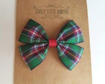 Plaid hair bows, Tartan hair bow, Green and red hair bows, hair bow, hair bows for girls, girls hair bows, gifts for girls