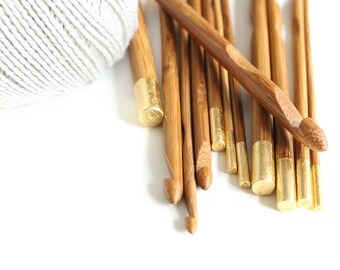 golden bamboo crochet hook set, gilded crochet hook