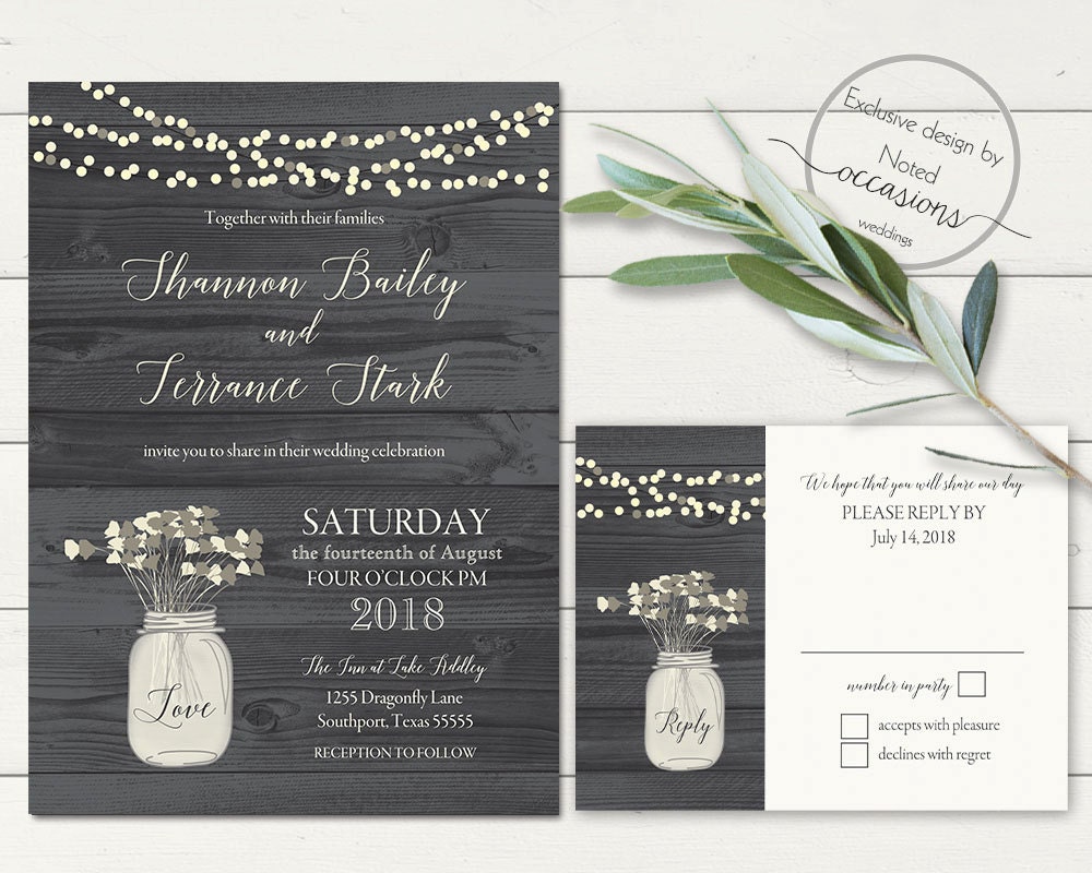 Rustic Mason Jar Wedding Invitation Floral Rustic Mason Jar Wedding Invitation Floral