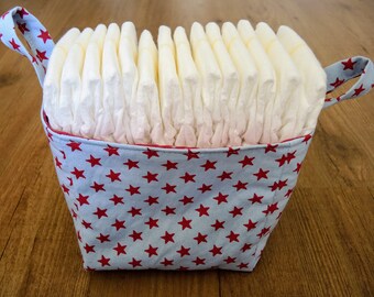 Fabric diaper caddy - storage basket - diaper basket- blue pink stars