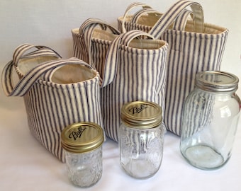 Zero Waste Custom 2 Jar Lunch Bag, Jars to Go ticking stripe mason jar lunch tote bag carrier