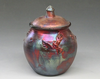 Raku Urn or Lidded Pot with Doves
