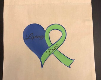 Living donor tote, market tote, grocery tote, reusable bag, organ donor, organ transplant, custom tote