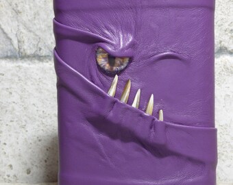 Flask 8 Ounce Purple Leather With Face Monster Goth Horror Groomsman Gift One Of A Kind 72