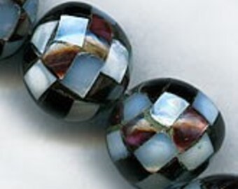 nlaid mother of pearl checker rounds, 13-14mm, pkg of 2. b15-mop106