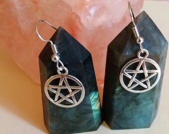 Pentacle earrings, Pentagram, Wicca, Wiccan jewlery, witch, witch