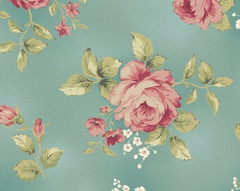 Welcome Home - LAST PIECE 1 y 23" - Maywood Studio by Jennifer Bosworth - Medium floral on Light blue/teal