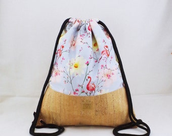 Cork Gymbag-flamingo flower in light blue