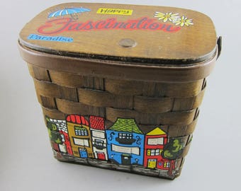 Vintage Caro Nan Basket Purse Painted 1982 Shops St. Louis Cute Wooden Box Lettering Woven