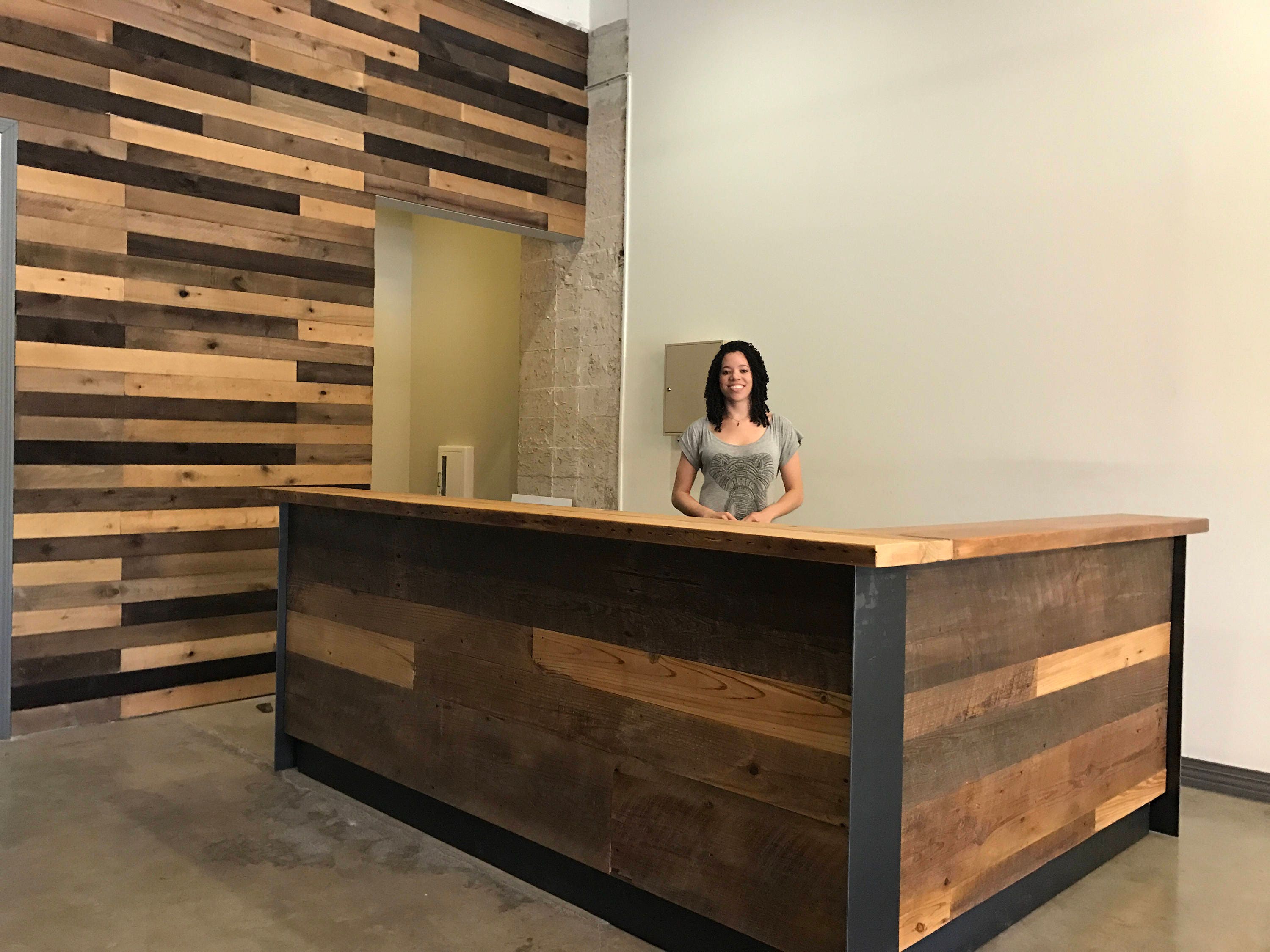 Reclaimed Wood And Steel Reception Desk 6692