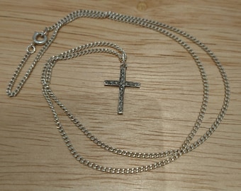 Vintage sterling silver marcasite cross and chain