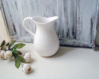 Farmhouse White Pitcher, White Pitcher Jug, White Ceramic Pitcher, Serving Pitcher, Rustic Farmhouse White Kitchen Decor, White Pitcher Vase