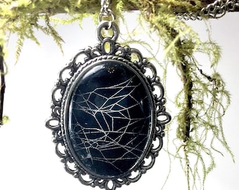 Preserved Real Spider Web Necklace, Spiderweb Cobweb Unique Handmade Pendant Necklace, Halloween Necklace Gothic