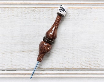 Ready To Ship Coffee Ergonomic Crochet Hook Boye sz F, Handmade Crochet Hook, Polymer Clay Crochet Hooks, Curvy