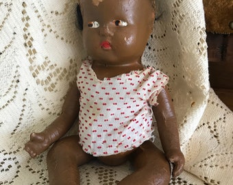Nervous Nelda. Antique African American composite doll.