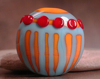 Artisan Glass Lampwork Focal Bead, Turquoise Blue & Orange, Divine Spark Designs, SRA