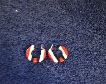 Red White And Black Hoop Earrings / Free Shipping