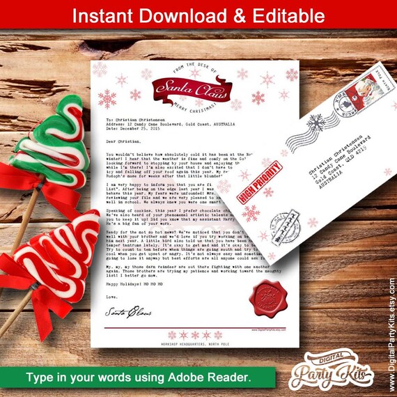 Letter from Santa with envelope Template letter EDITABLE