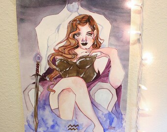Aquarius - 11x15 Original Watercolor & Ink Painting