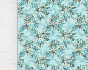 Kids Quilt Australian Eucalyptus Wholecloth Cotton Sateen. Duck Egg Blue and Peach Flowering Gum Blossoms || STYLE 1 || Ships 6 wks