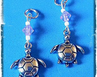 Hearing Aid Charms: Silver Plated Turtles with glass accent beads!