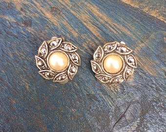 Vintage Marcasite Pearl Earrings