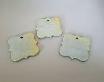 Set of three, handmade, clay, blue/green, gift tags, ornaments
