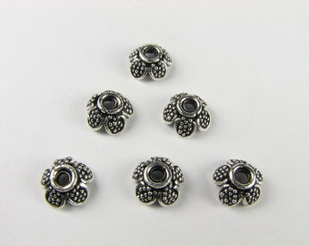 Dotted Bali Sterling Silver Scalloped Flower Beadcaps 9mm (2 beads)