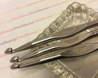GEM, Made in USA, Aluminum, Crochet Hook, Standard Hook, Sizes J, Singles, Rare Vintage, Collectible, Script Bold