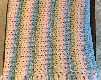 Handmade V-Stitch Stripe Baby Afghan