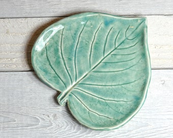 Heart Leaf - Ring Dish - Spoon Rest - Aqua - Soft Turquoise - Handmade Pottery