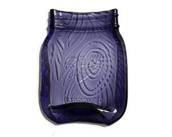 Mason Jar Spoon Rest in Royal Purple with Elegant Kiln-Carved Peacock Feather Design - Spoon Rest - Butter Dish - Soap Dish