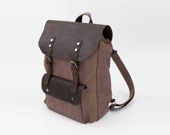 Vintage Style Leather Canvas Backpack