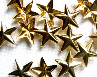 50 1" GOLD Star Studs - Big Chunky 28mm metal star studs great for embellishing leather, denim & more - Ships quickly from US