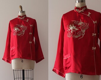 vintage 1930s Dragon top // 30s 40s Chinese pyjama blouse