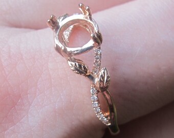 Simple Floral Bypass Ring Setting, Diamond Ring Semi Mount, Nature Engagement Ring, Leaf Ring Setting