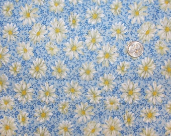 Fabric - Large Piece - White Daisies on Blue - Quiltsy Destash Party
