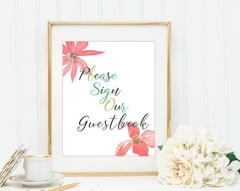 Coral and Green | Wedding Guestbook Sign
