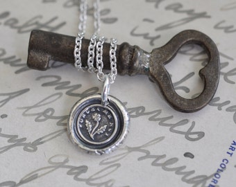tiny forget me not flower wax seal necklace - faithfulness, love - fine silver Victorian trinket wax seal jewelry
