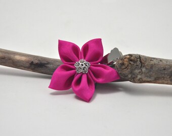 Bright Pink Silk Kanzashi Flower Hair Clip