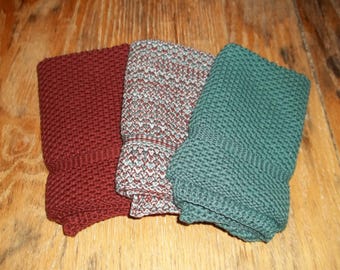 Dishcloths Knit in Cotton in Chestnut, Lt. Dusty Teal and Chestnut/Lt Dusty Teal/Lt Grey, Dishcloth, Wash Cloth, Kitchen, Knit Washcloth