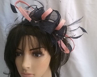 Stunning Sinamay and Feather Fascinator Rosette Leaves,and crystal stamens