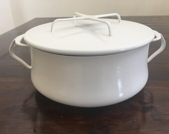 Vintage Dansk Kobenstyle White Enamel Dutch Oven Casserole Pot Jen Quistgaard