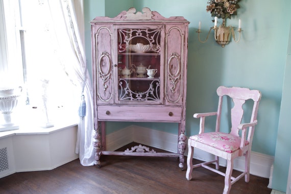 Custom Order Antique China Cabinet Shabby Chic Pink Distressed Like this item? - Custom Order Antique China Cabinet Shabby Chic Pink Distressed
