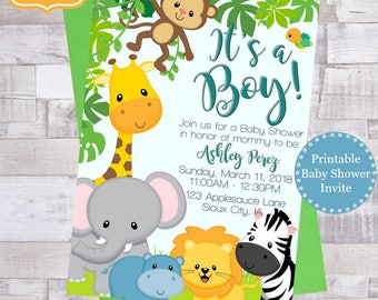 Safari Baby Shower Invitations, Printable Boy Baby Shower Invite, Jungle Baby Shower, Baby Animals Invite, Invitaciones para niño